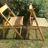 pair of vintage wooden folding chairs