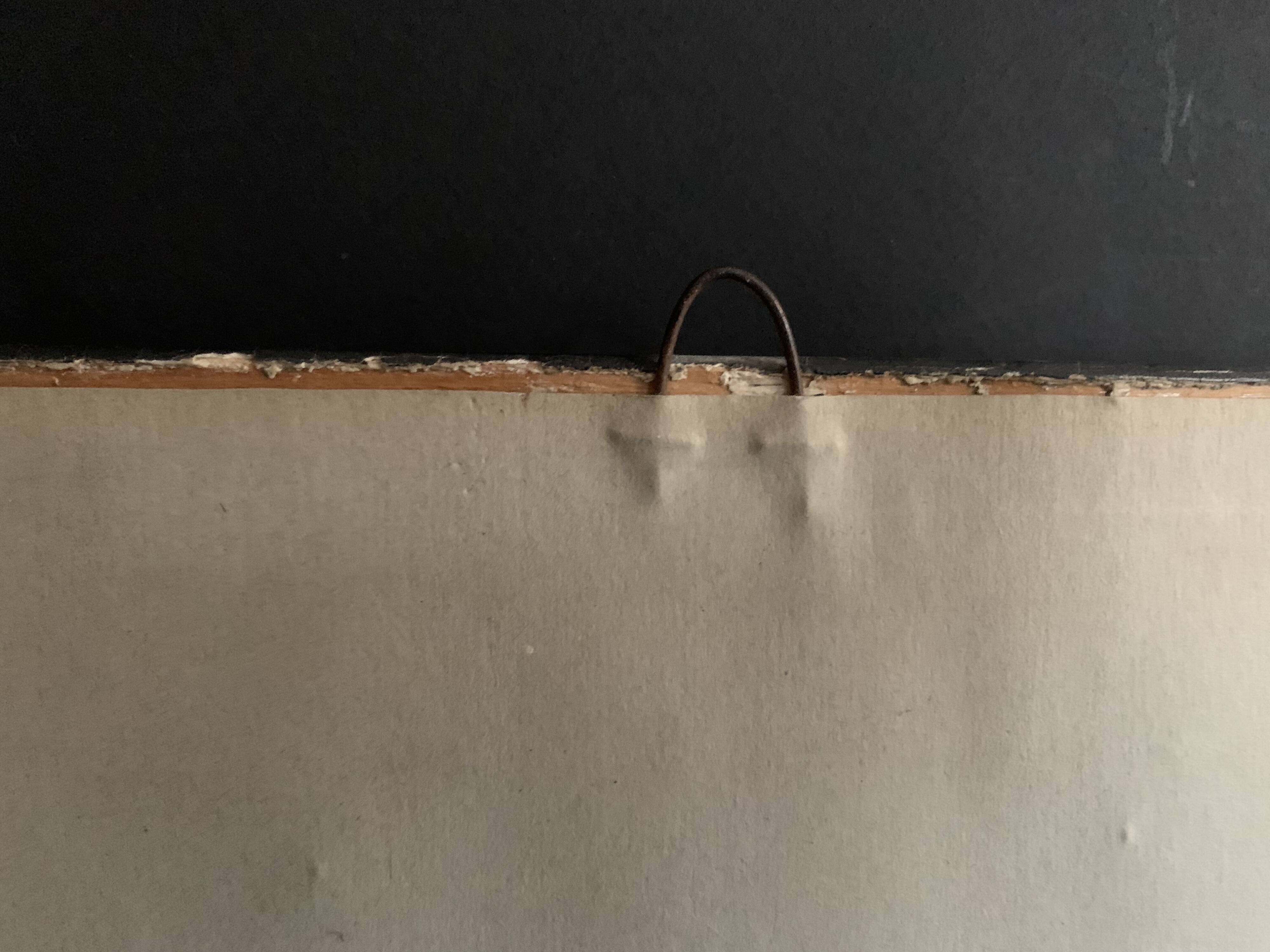 Hand painted art nouveau mirror decorated with chiseled brass, french mercury mirror from the 1920s