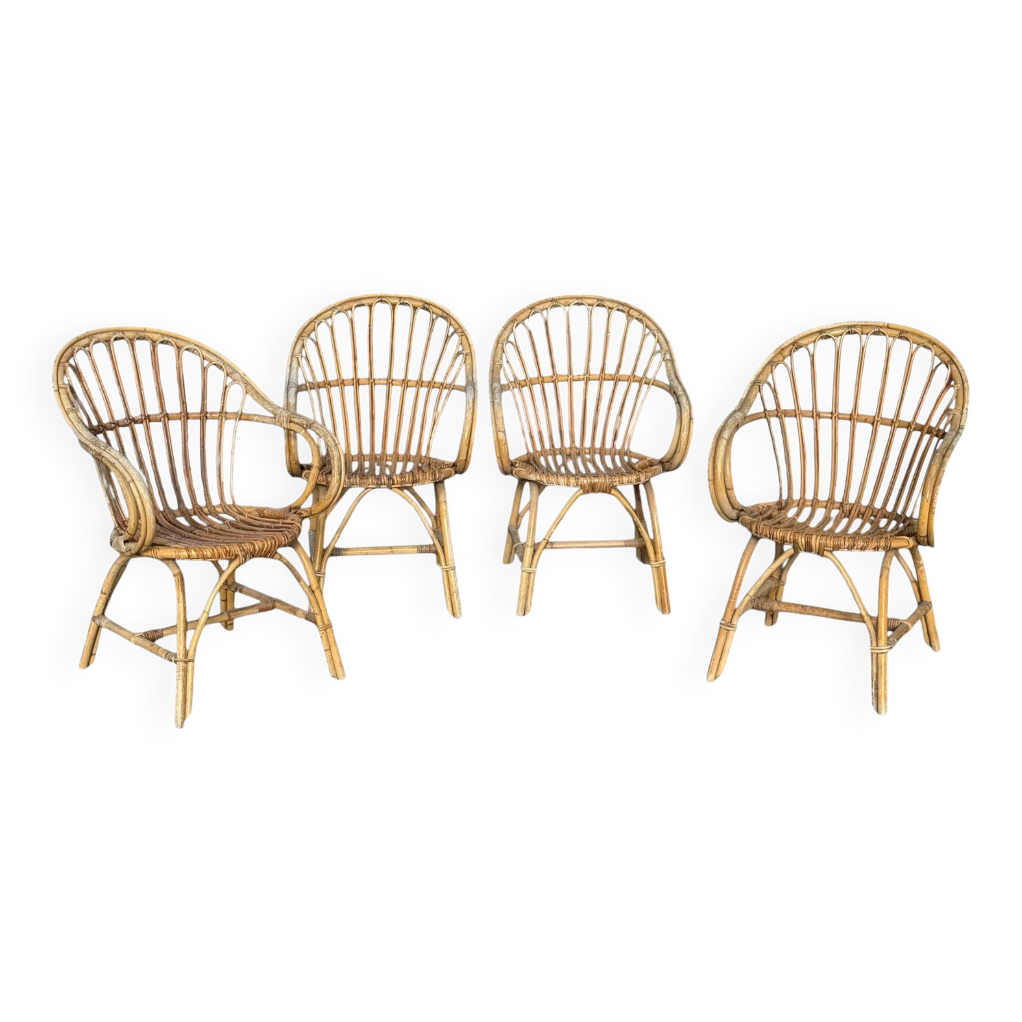 Set of 4 rattan armchairs from the 1960s, France.