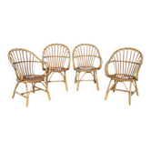 Set of 4 rattan armchairs from the 1960s, France.