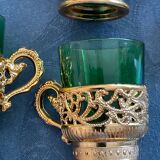 6 Moroccan style tea/coffee glasses with gold stand