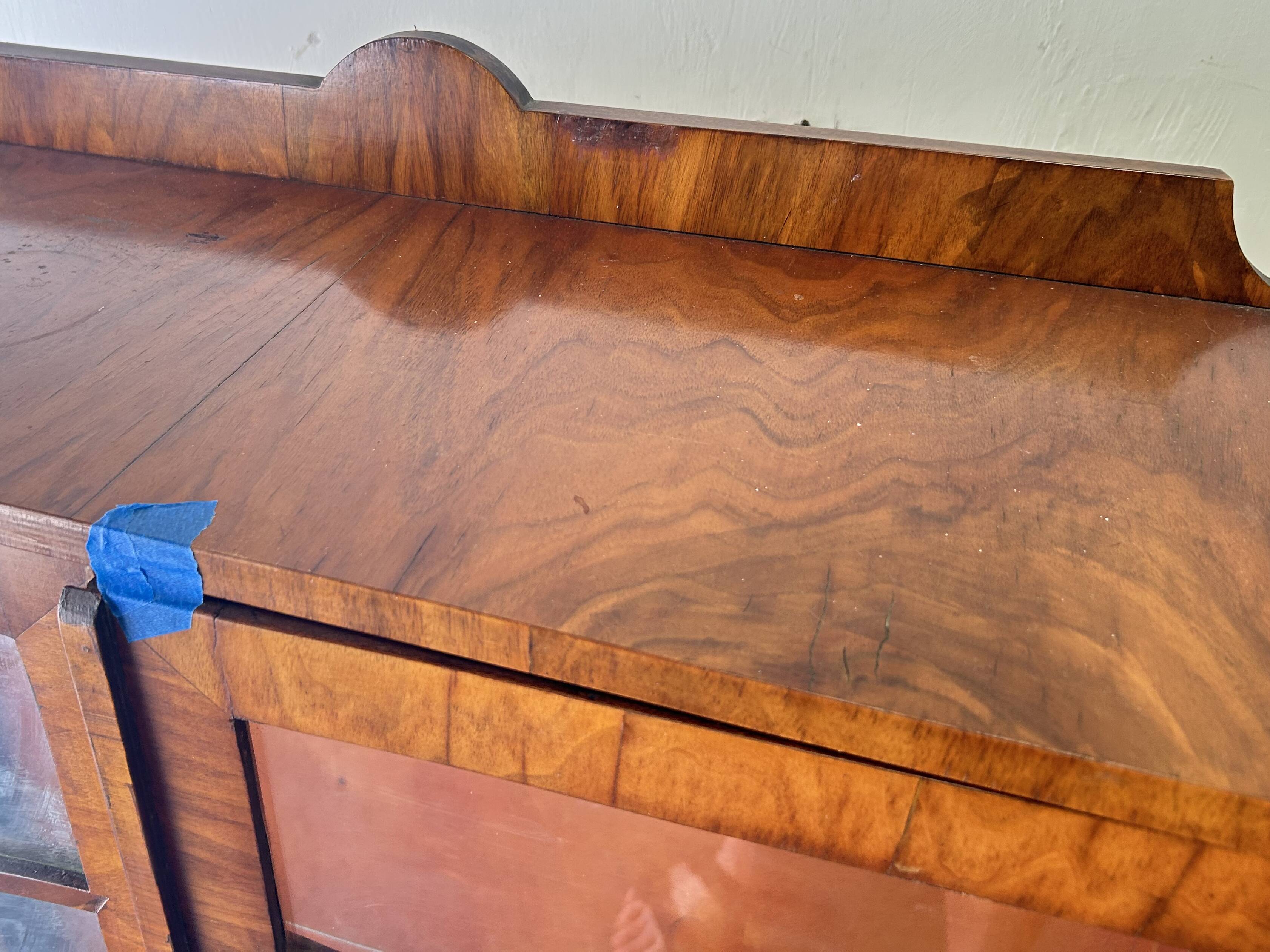 Original Art Deco Figured Walnut Display Cabinet Cabriole Legs 1930s