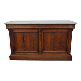 Antique French Pitch Pine & Marble Shop Counter Cabinet / Kitchen Island, 1