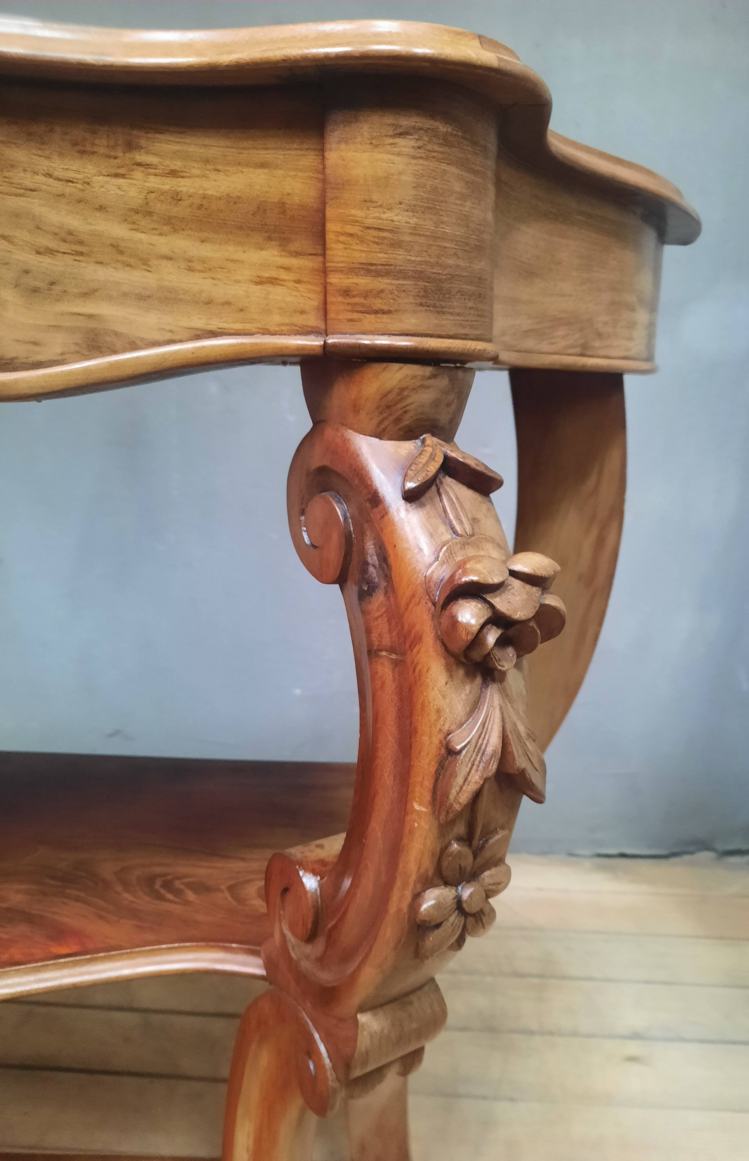 19th century Louis XV style console table in veneer wood