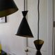 Vintage large chandelier with 3 tulips in black and gold Diabolo.