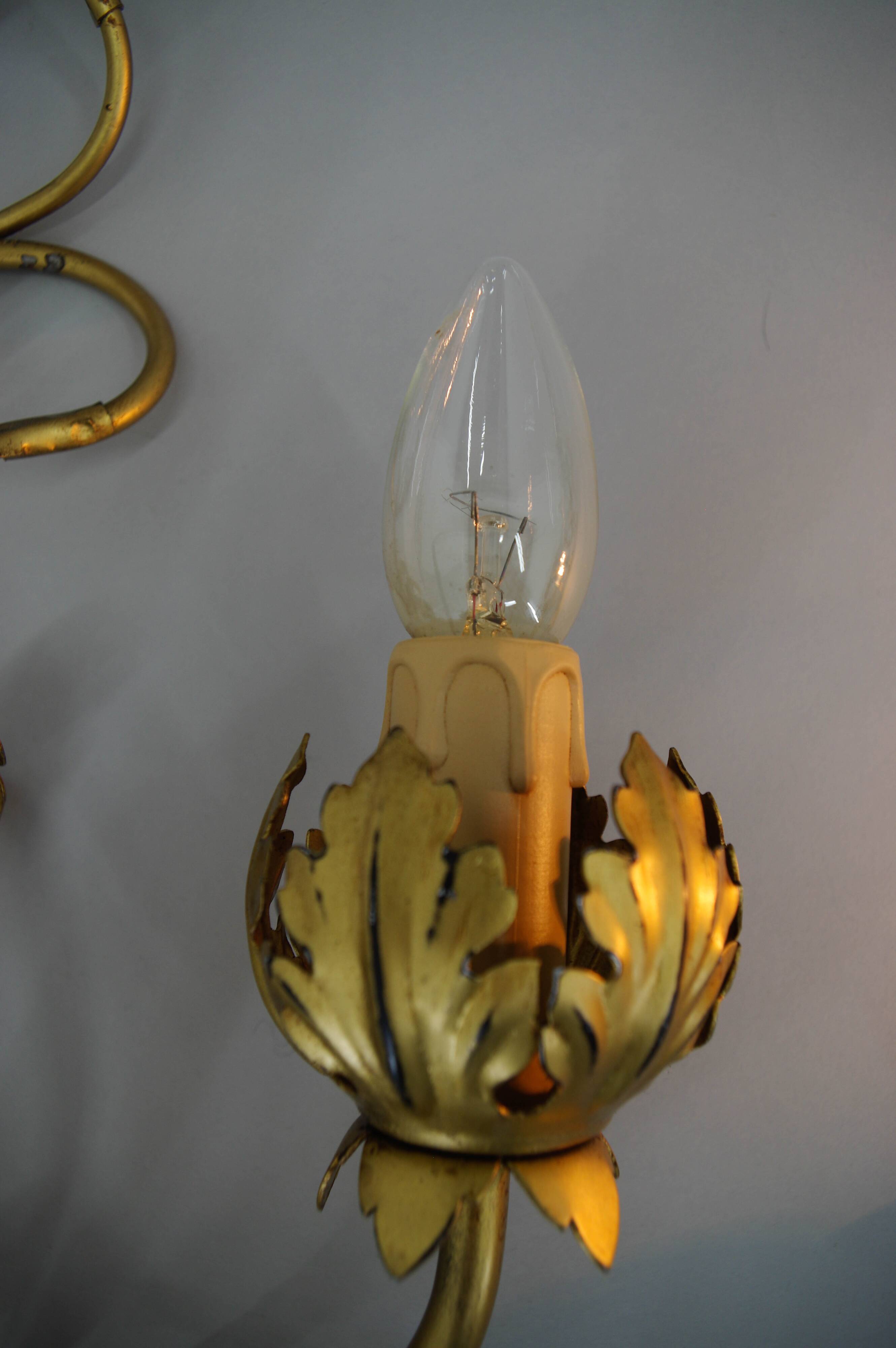Set of Two Gilt Wall Lamps, Italy, 1960s