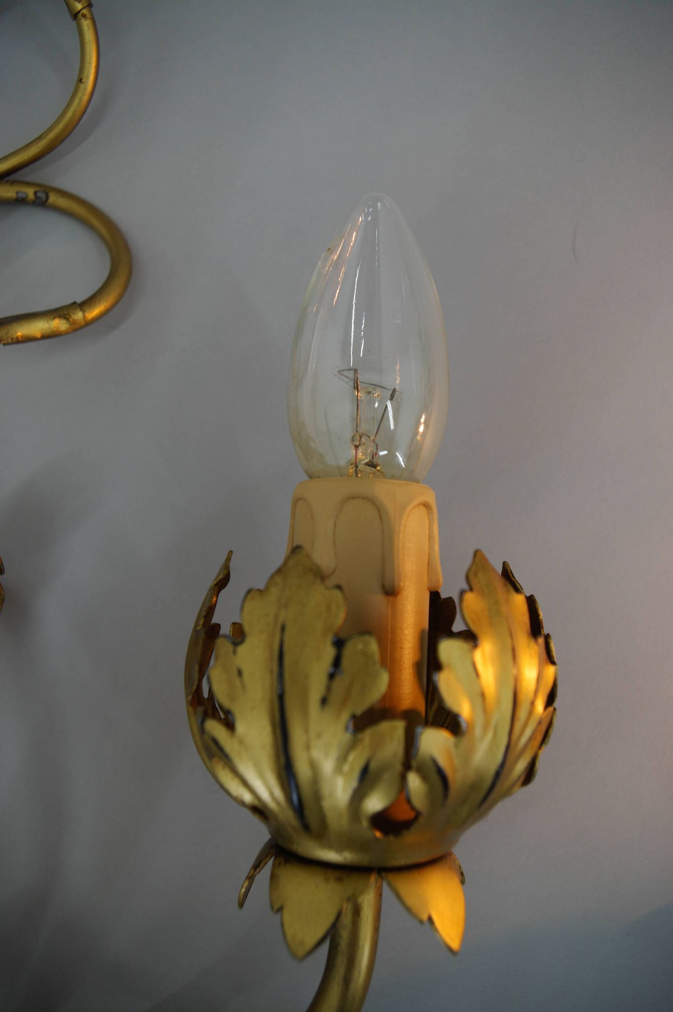 Set of Two Gilt Wall Lamps, Italy, 1960s