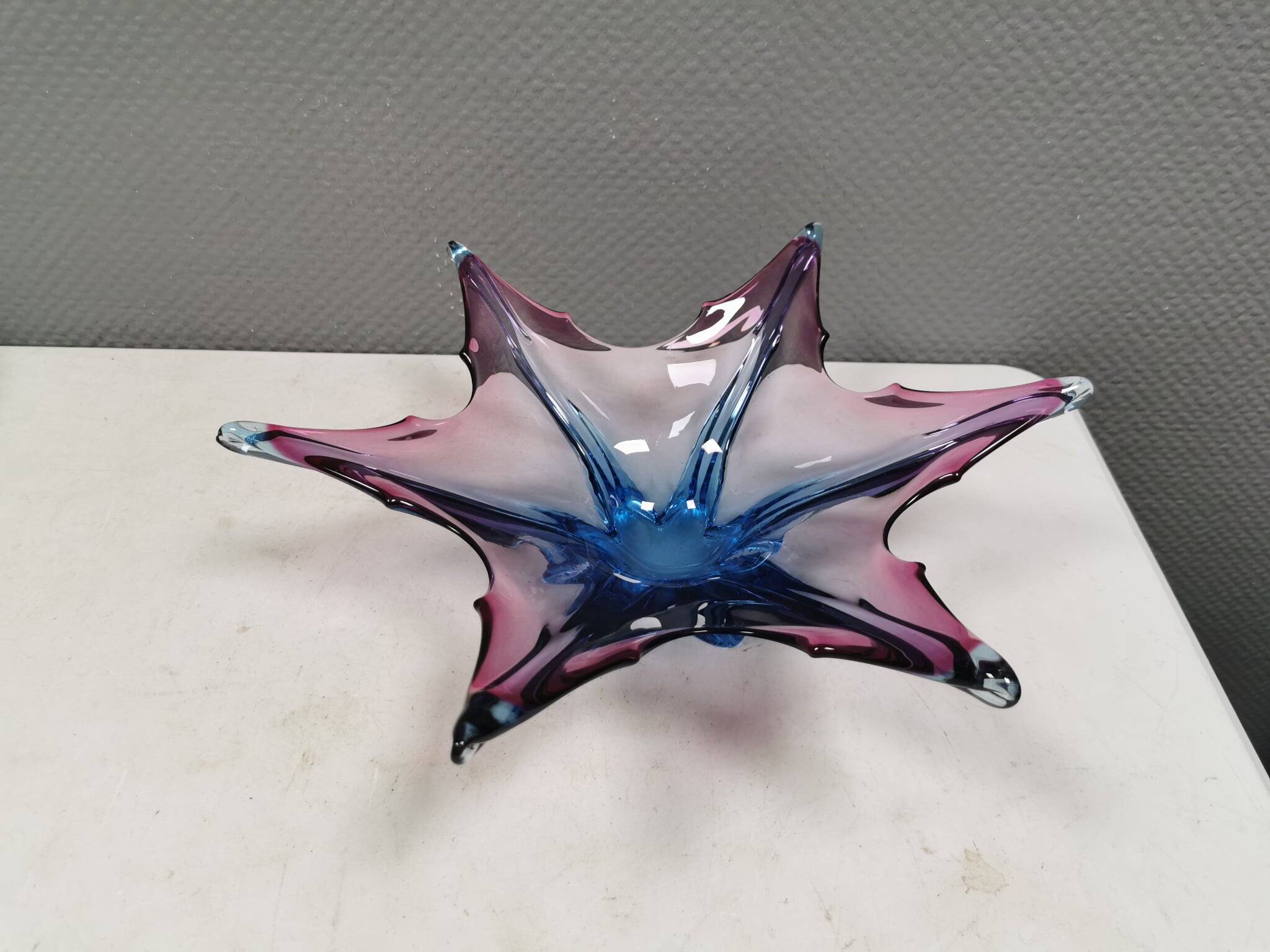 Murano Glass bowl with "leaf" shape in blue/purple/pink/transparent colors