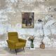 Vintage armchair in fabric and metal compass legs, circa 1950.
