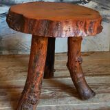 Brutalist sofa tip table in vintage solid wood