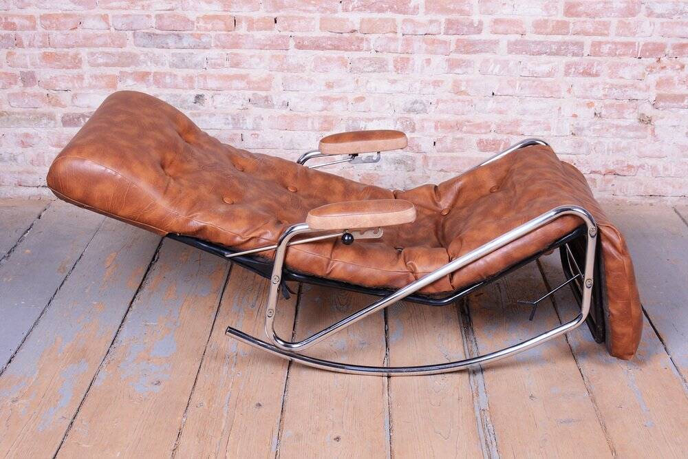 Mid-Century Rocking Reclining Armchair in Chrome by Lama, France, 1960s