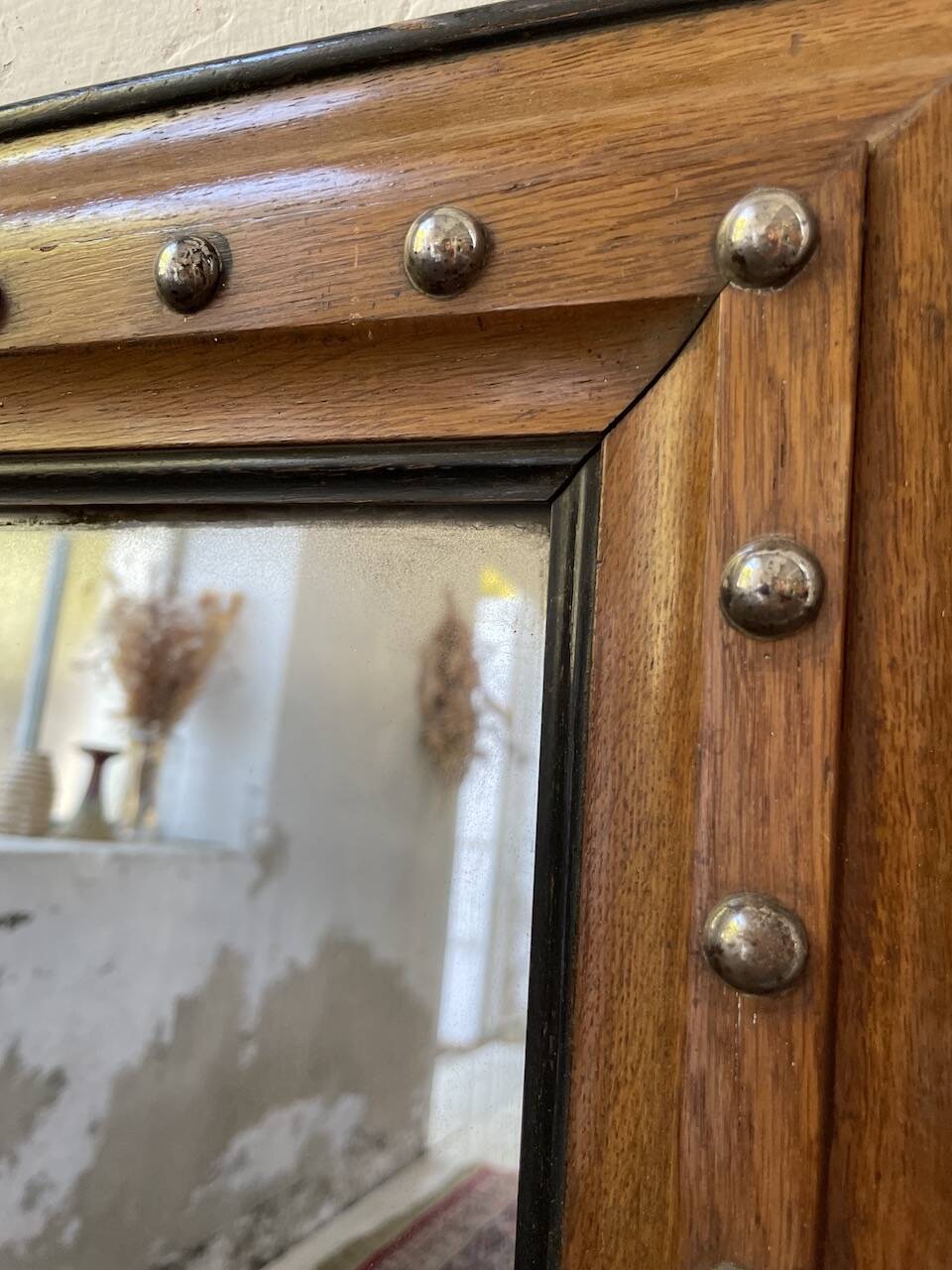 1900 wooden mirror with nails