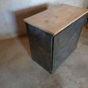 Industrial commodity has 2 drawers in metal brush patina wooden tray counterpoid