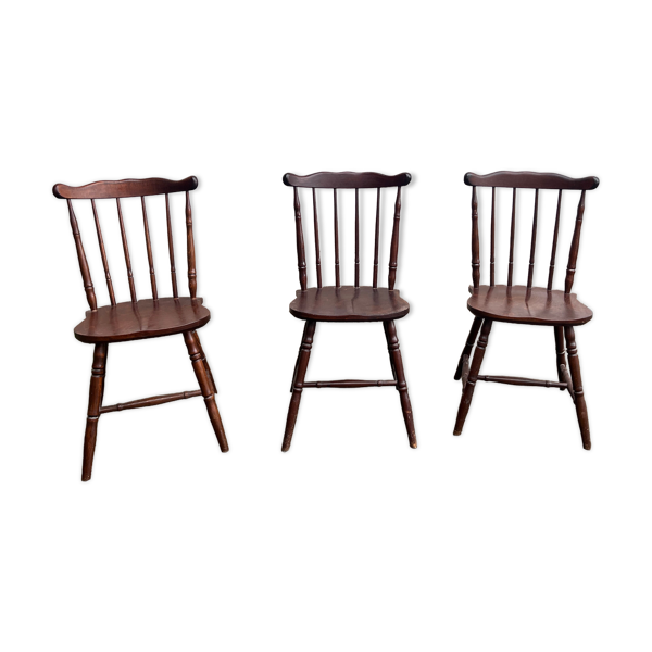 3 chaises bistrot style “menuet” Baumann années 1970 en hêtre bois ancien vintage legrand design