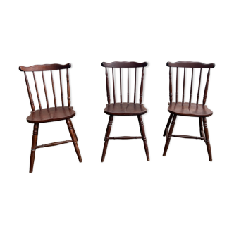 3 chaises bistrot style “menuet” Baumann années 1970 en hêtre bois ancien vintage legrand design