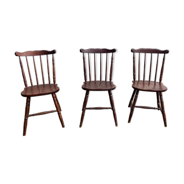 3 chaises bistrot style “menuet” Baumann années 1970 en hêtre bois ancien vintage legrand design