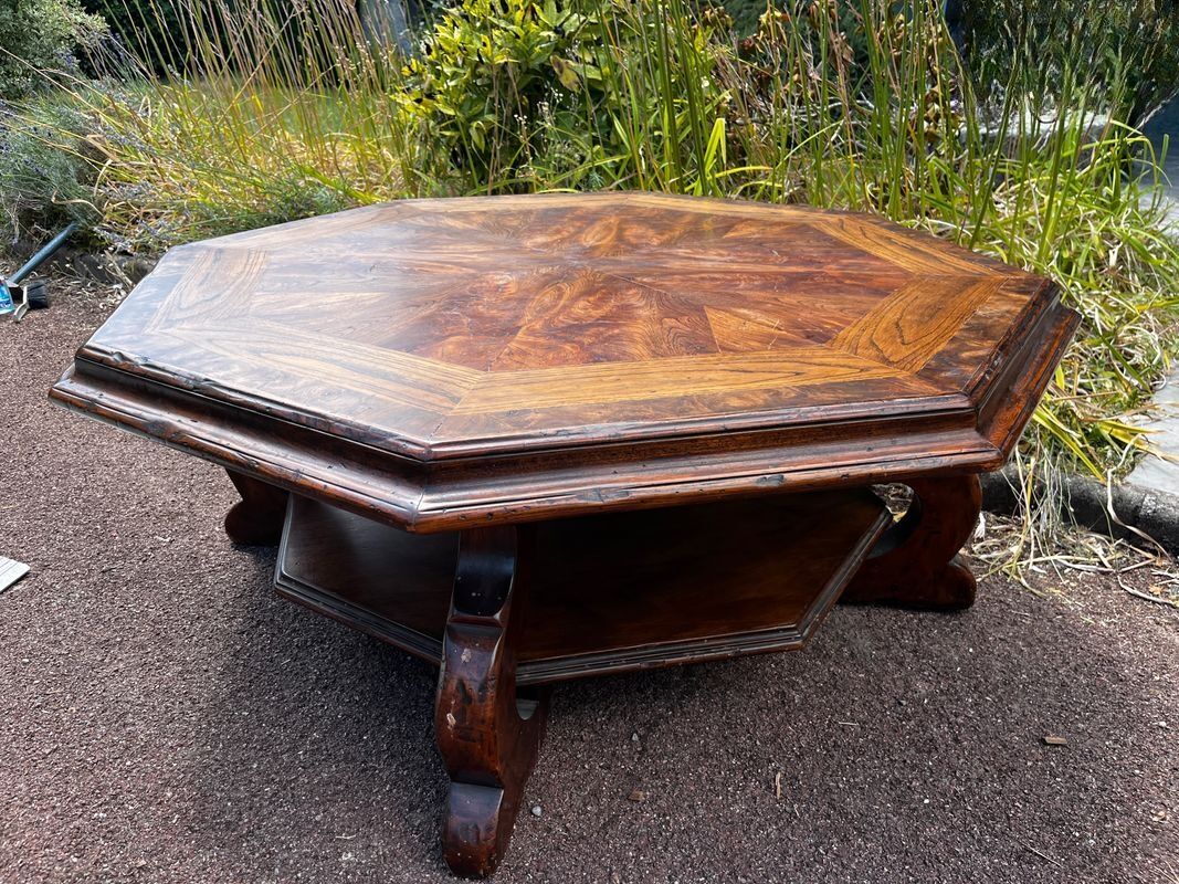 Table basse vintage octogonale bois massif tres bon etat