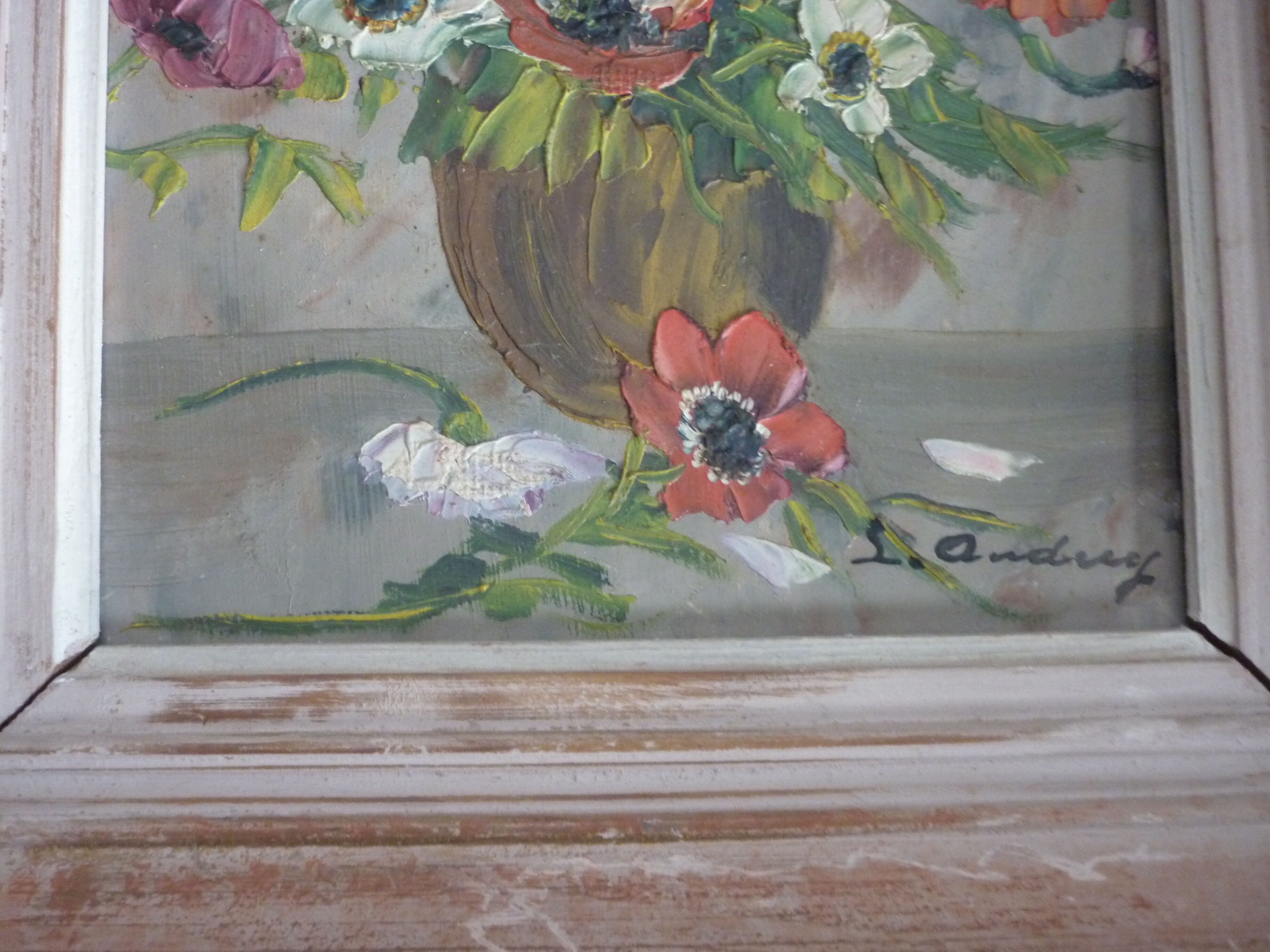 Painting painting bouquet flowers signed L.Audrey