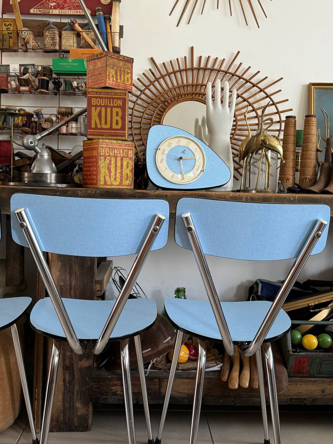Set of 4 blue Formica chairs