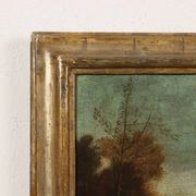 Ancient painting from the 1700s, landscape with figures, oil on canvas, styled frame.