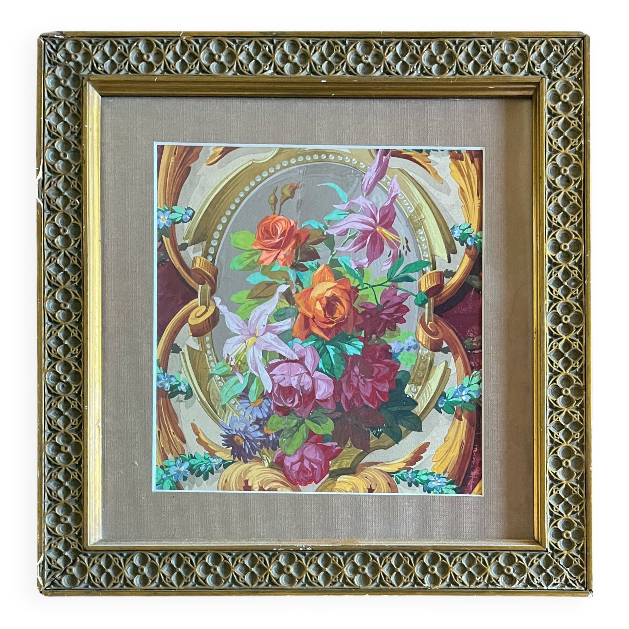 Tableau HSP "étude de fleurs - roses" Projet d'architecture Art Nouveau + c