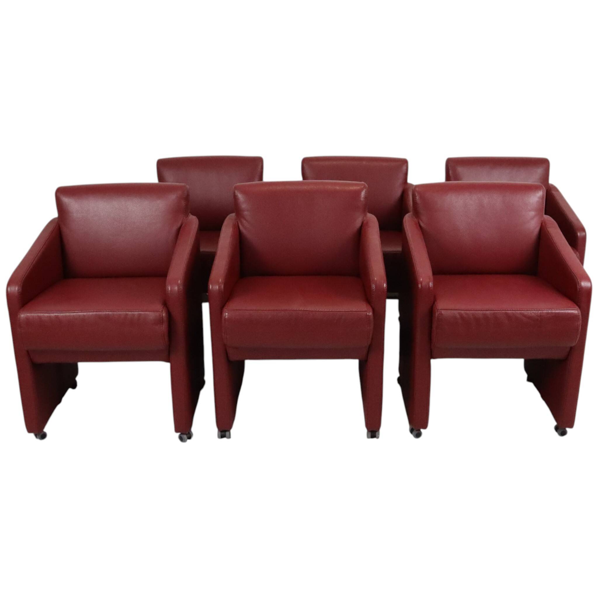 Ensemble vintage de 6 fauteuils rouges en simili cuir de haute qualité