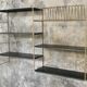 Black and gold metal string shelf set with vinyl holder - vintage 1960