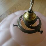 Art Deco pendant lamp in pink frosted glass
