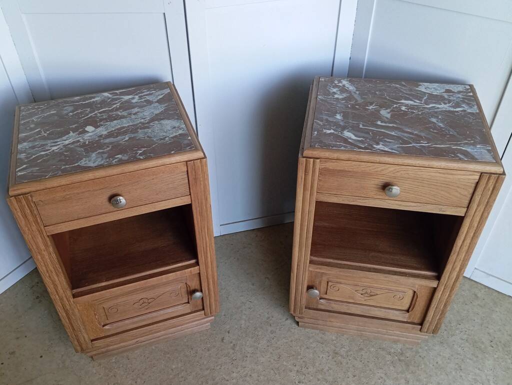 Pair of Art Deco bedside tables in solid oak