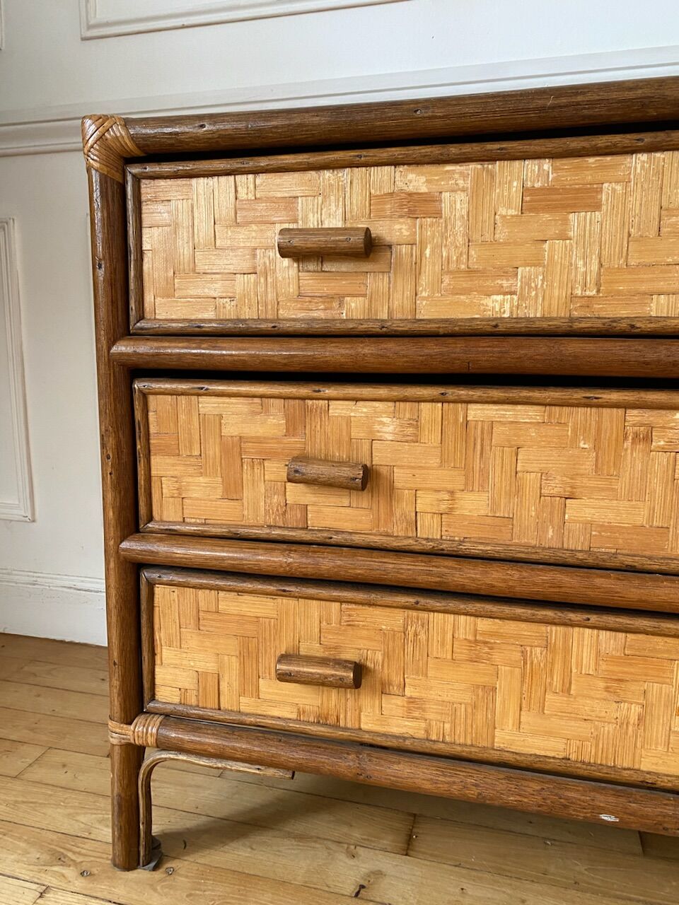 Rattan and vintage bamboo chest of drawers