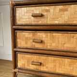 Rattan and vintage bamboo chest of drawers