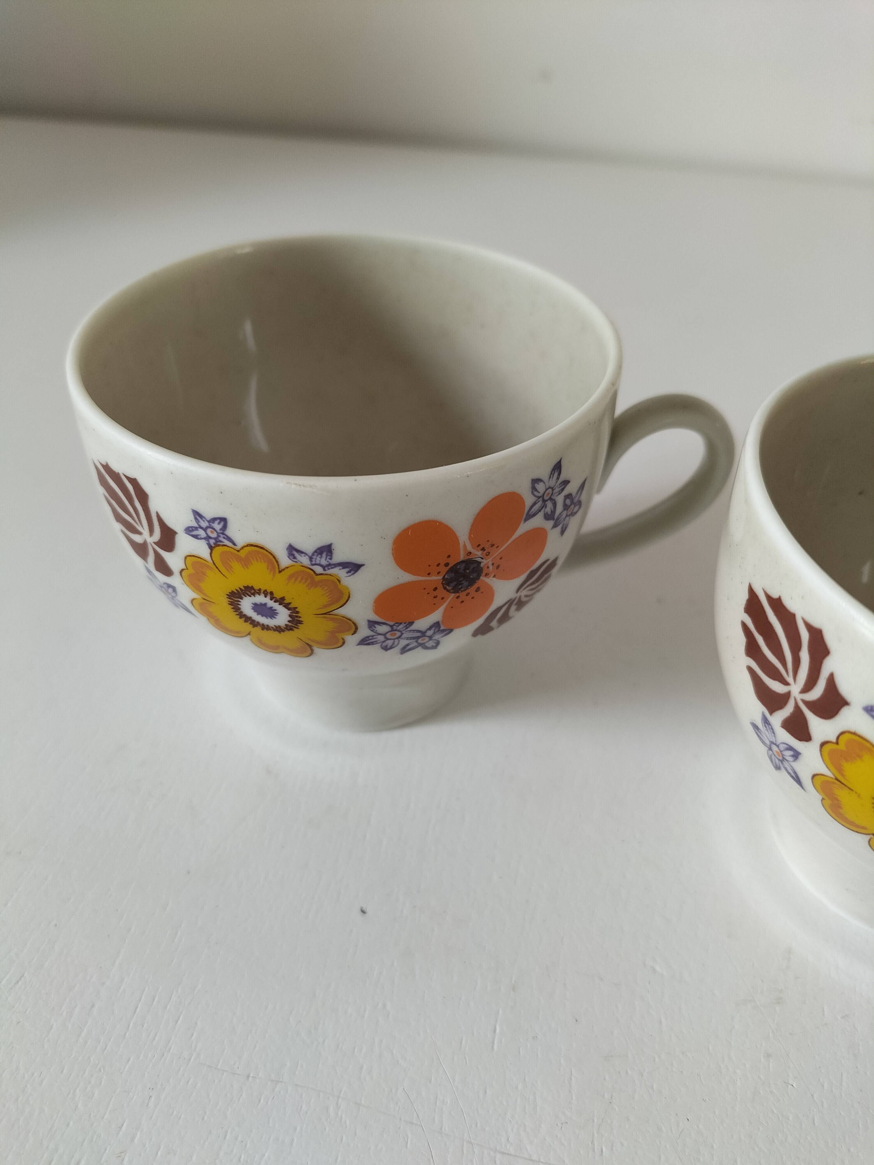 Vintage Winterling espresso cup duo, 70s floral design.