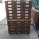 Brown wooden industrial wardrobe, multiple drawers, 1950s, workshop storage, Czech Republic.