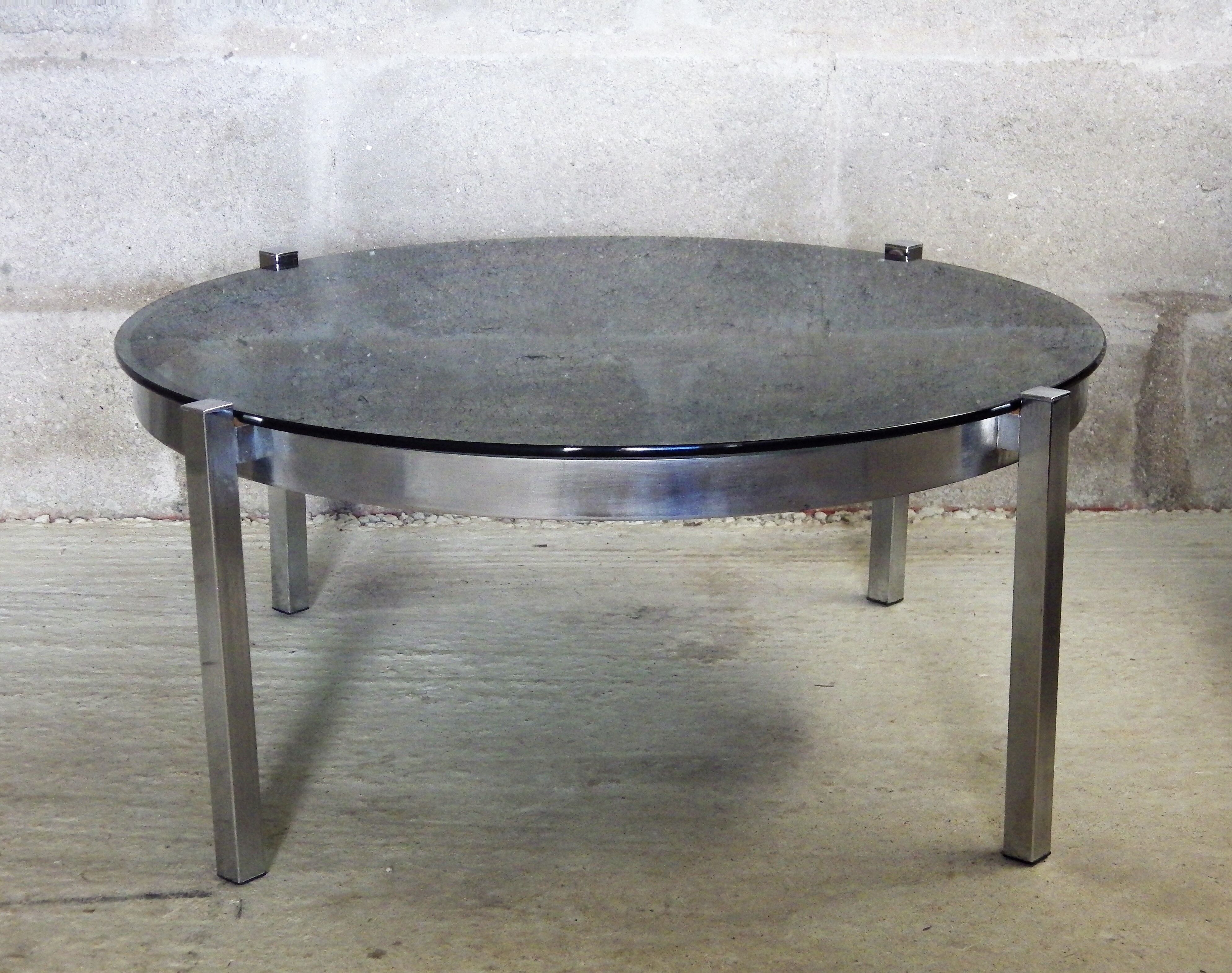 Table low vintage smoked glass and chromed metal