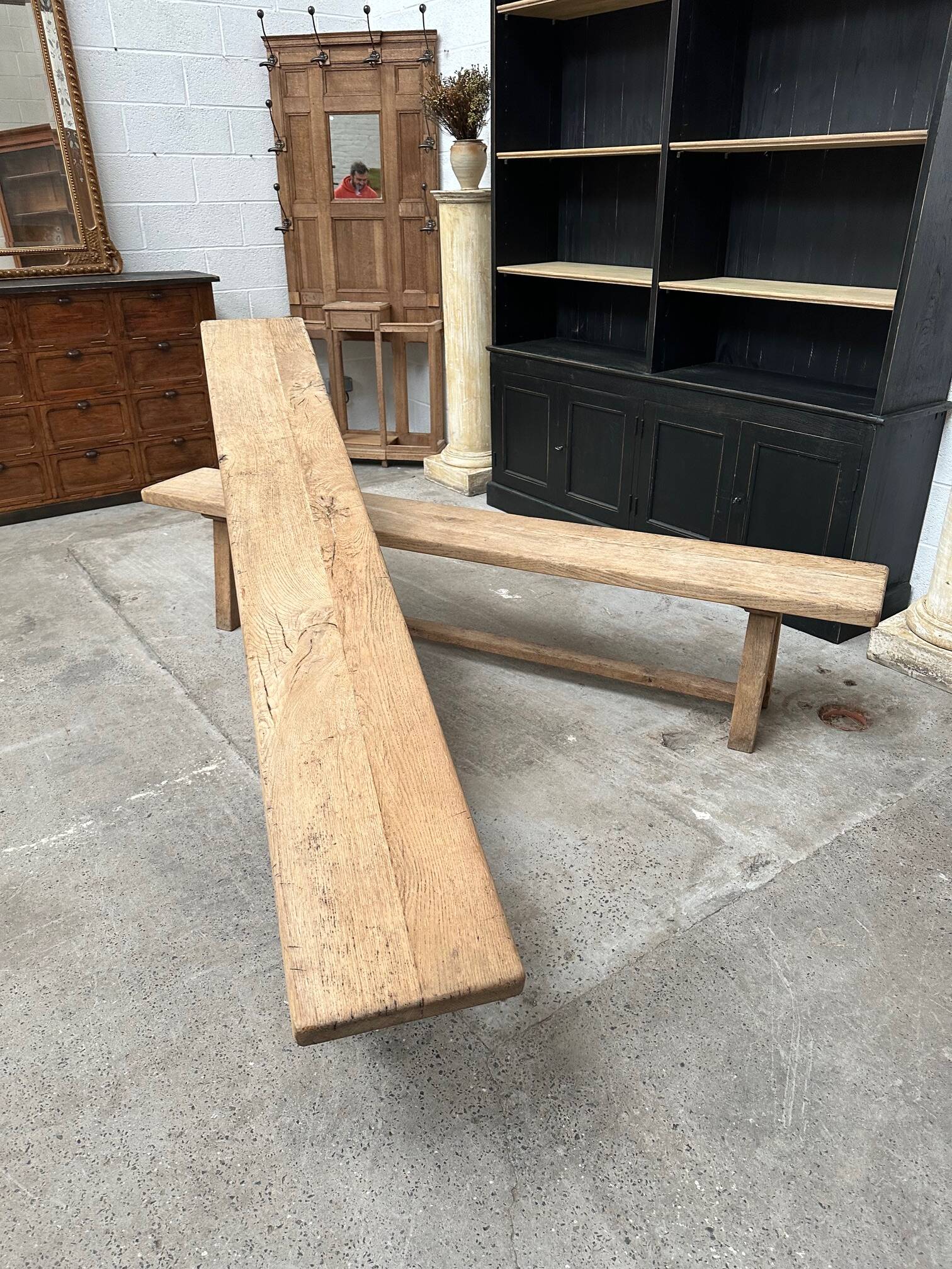 Pair of solid oak farm benches