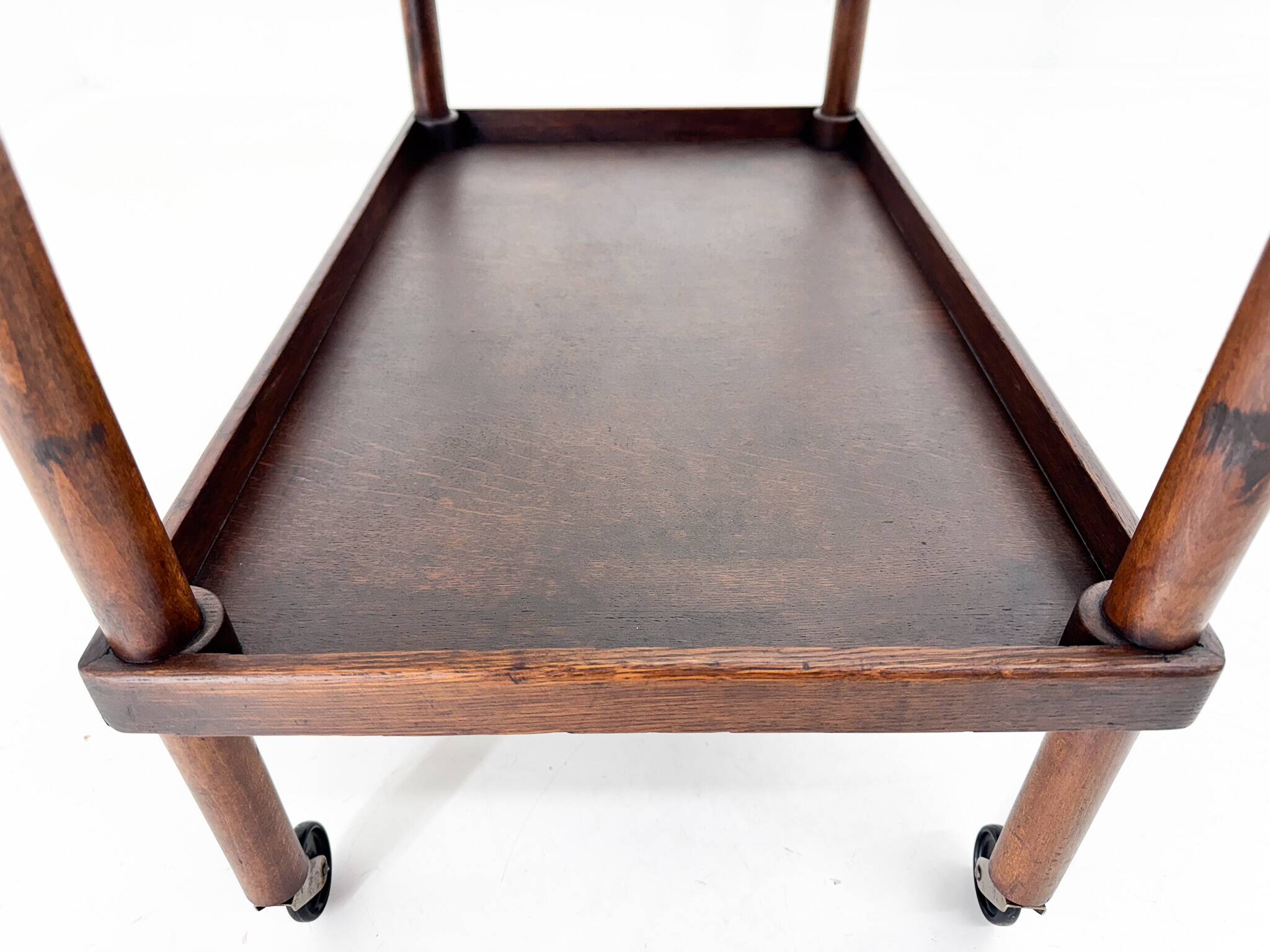 Chariot de Bar Art Déco en Bois avec Plateau en Verre, 1920