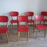 6 red and wood skai chairs