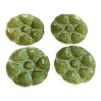 Set of 4 oyster plates in green slip from Gien 1970