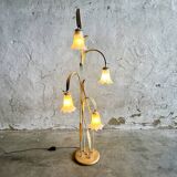 Mid-century elegant toleware floral floor lamp with glass pendants, France 1980