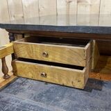 Commode secrétaire du XIXème en loupe d'orme, sapin et dessus marbre noir