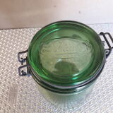 Green glass jar l l 'ideal