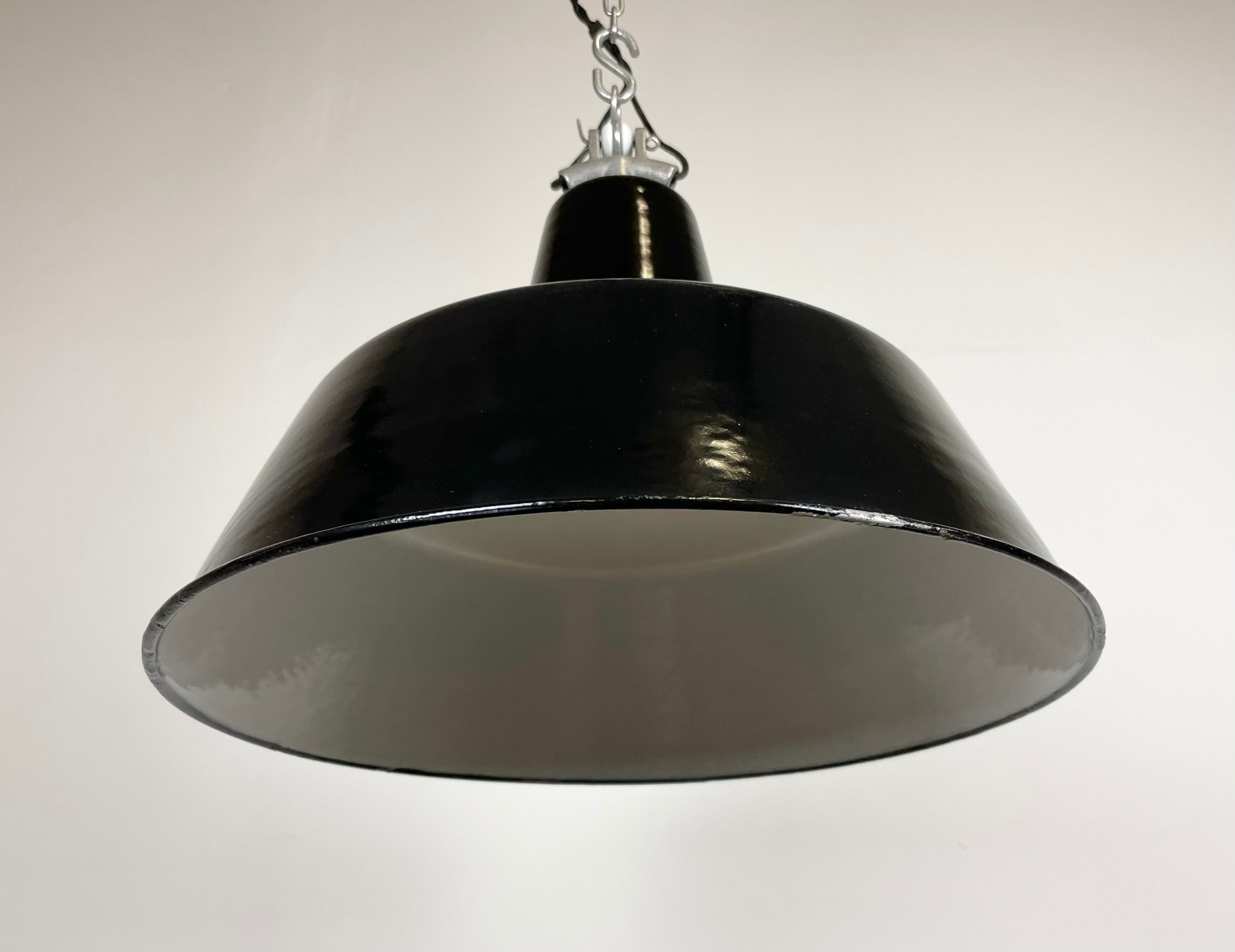 Black Enamel Industrial Factory Pendant Lamp, 1950s
