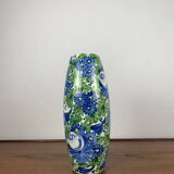 Italian San Marino Titano Vase, Green and Blue Floral Pattern, MCM