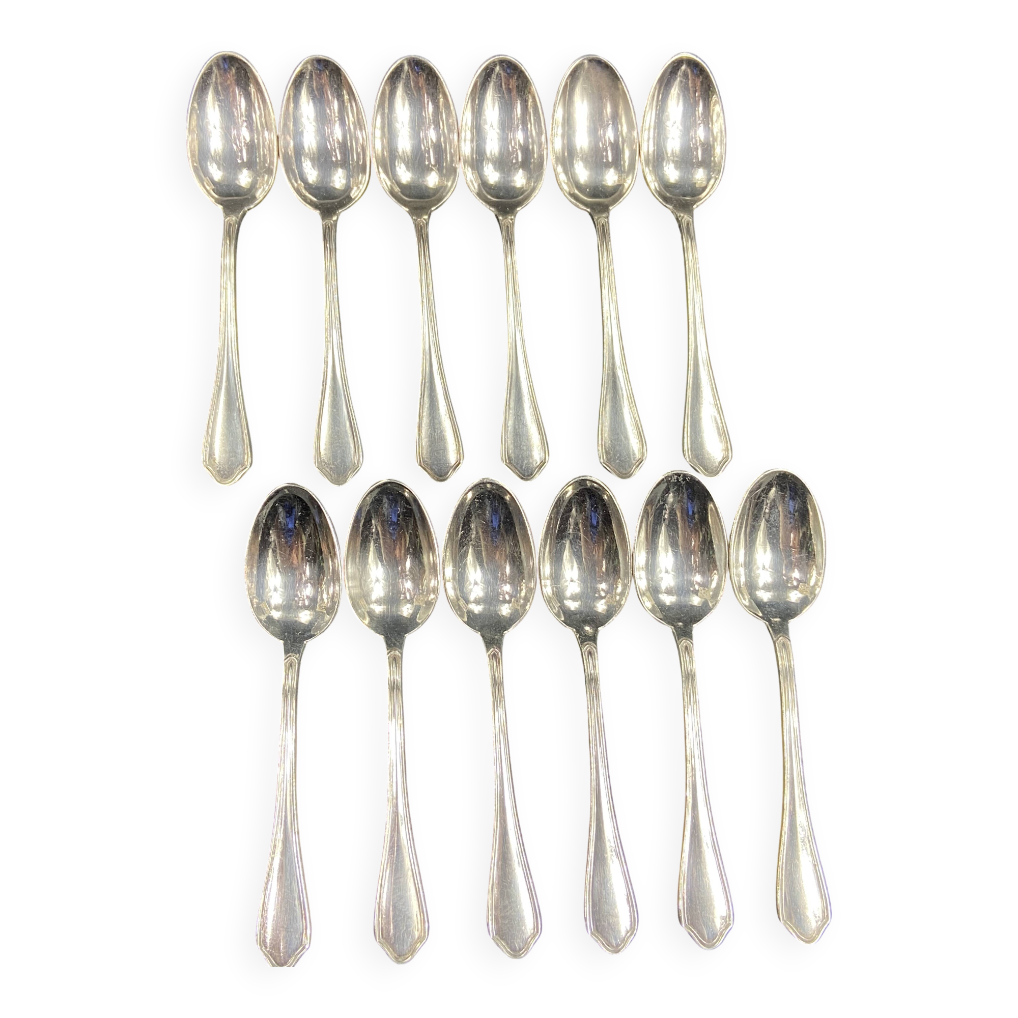 Complete set of 12 Louis XV style mocha spoons in silver-plated metal, Hermès