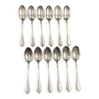 Complete set of 12 Louis XV style mocha spoons in silver-plated metal, Hermès