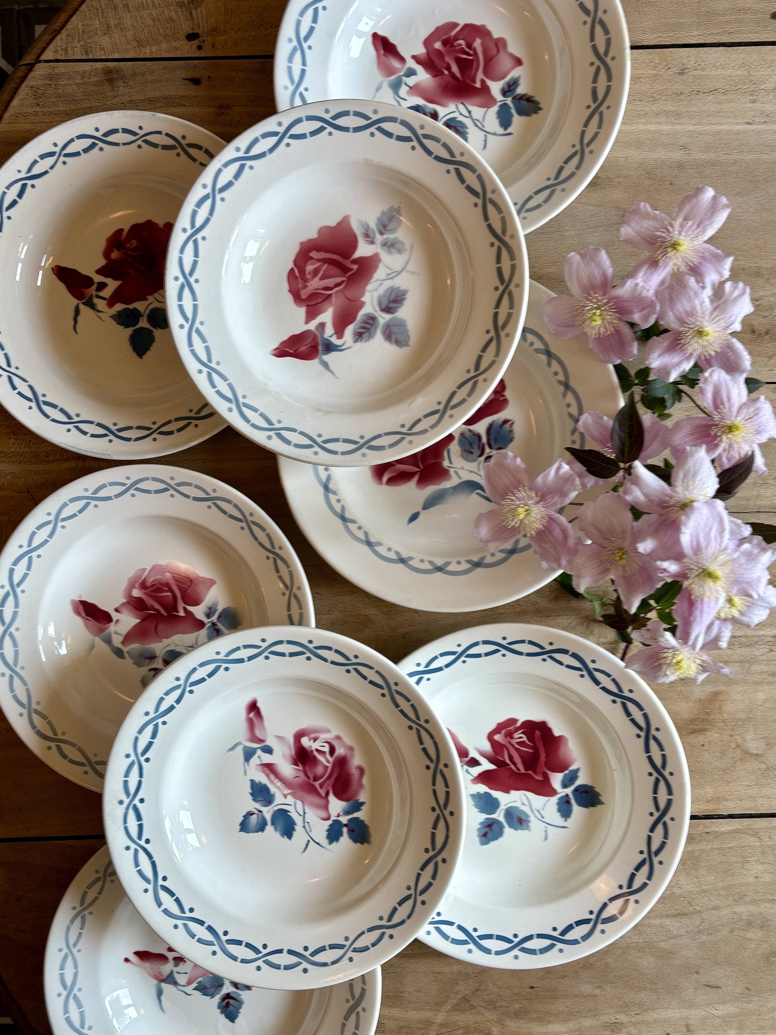 Set of 8 vintage soup plates - Janine and Cannes model by Digoin Sarrr
