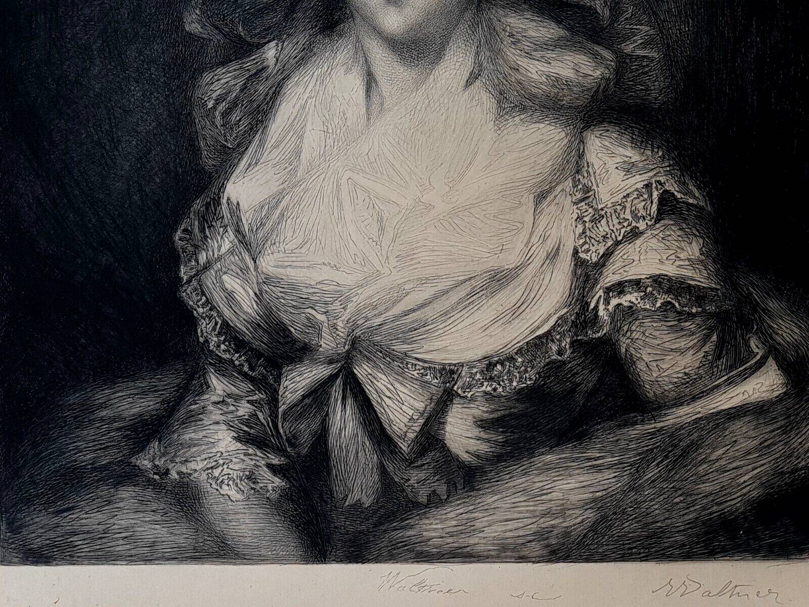 English engraving: Young woman with a hat, signed Waltner, dated 1880 SC265