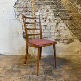 Set of 4 vintage Scandinavian style chairs with old pink velvet seat