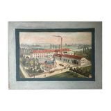 Tableau HST XIX° "Usine" Baccarat brasserie avec Serre, Pont Eiffel, Villa