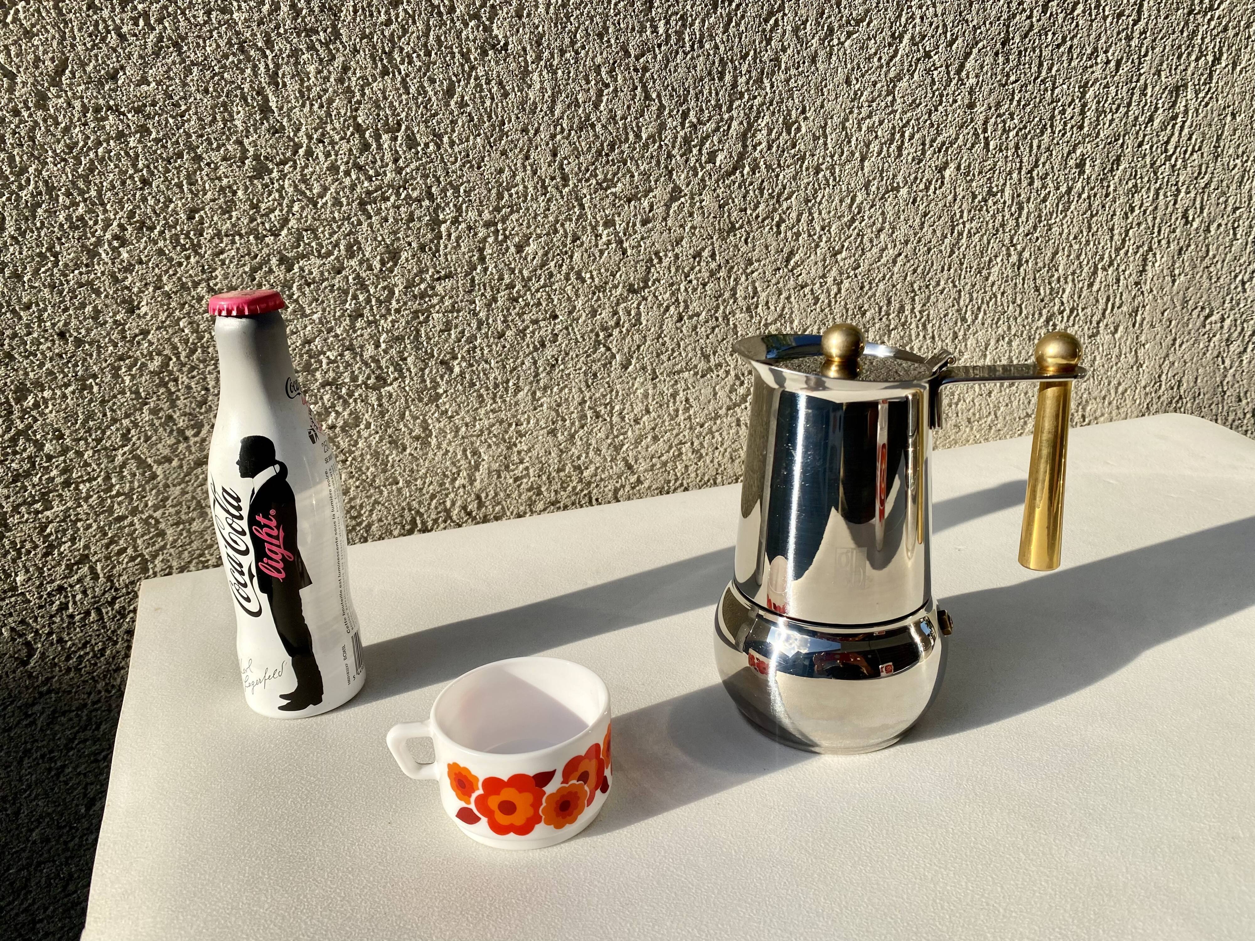 Italian coffee maker kitty oro 3 cups Guido Bergna italy vintage 80 stainless steel and brass